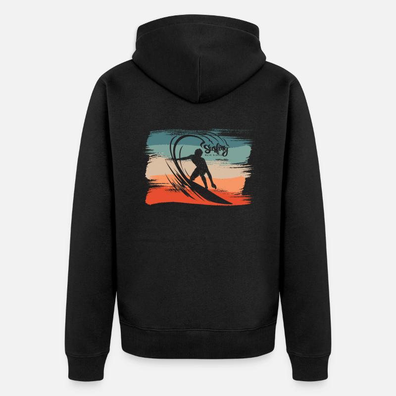 Surf Plage Surfer Planche Surf - Veste à capuche bio Premium Unisexe - noir
