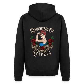 Leipzig Frau Geschenk daughters of Leipzig Frauen - Unisex Premium Bio Zip Hoodie - Schwarz - Hinten - Nico (187cm)