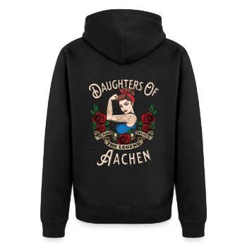 Aix-la-Chapelle Frau Geschenk filles d’Aix-la-Chapelle Frauen - Veste à capuche bio Premium Unisexe - noir - Dos - Nico (187cm)