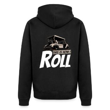 Golfwagen So Rolle Ich Einen Lustigen Golfer - Unisex Premium Bio Zip Hoodie - Schwarz - Hinten - Nico (187cm)
