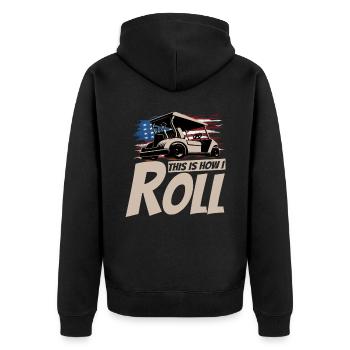 Golfwagen So Rolle Ich Einen Lustigen Golfer - Unisex Premium Bio Zip Hoodie - Schwarz - Hinten - Nico (187cm)
