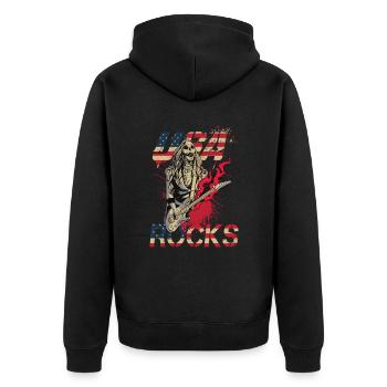 Uas rocks 80s Music Skull with Guitar Rock & Roll - Unisex Premium Organic Zip Hoodie - black - Back - Nico (187cm)
