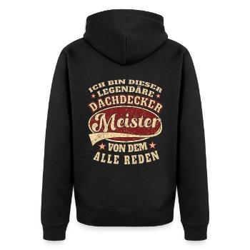 Dachdecker Meister retro legendär - Unisex Premium Bio Zip Hoodie - Schwarz - Hinten - Nico (187cm)