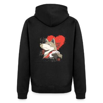 Retro-japan-wolf Große Kanagawa-welle - Unisex Premium Bio Zip Hoodie - Schwarz - Hinten - Nico (187cm)