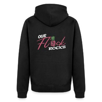 Urlaub Familie Unser Flock Rocks Flamingo - Unisex Premium Bio Zip Hoodie - Schwarz - Hinten - Nico (187cm)