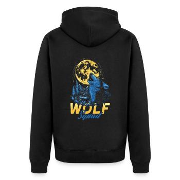 Wolf Squad Ein Wolf Geht Zurück Und Heult Den Mond - Unisex Premium Bio Zip Hoodie - Schwarz - Hinten - Nico (187cm)