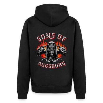 Augsburg Biker Geschenk sons of Augsburg - Unisex Premium Organic Zip Hoodie - black - Back - Nico (187cm)
