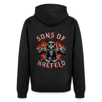 Krefeld Biker Geschenk sons of Krefeld - Unisex Premium Bio Zip Hoodie - Schwarz - Hinten - Nico (187cm)