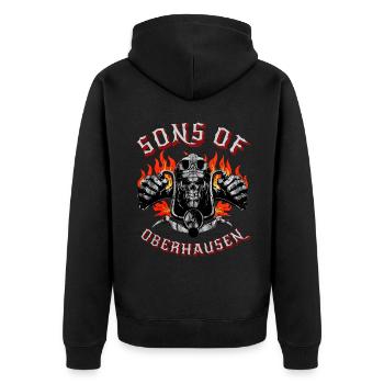 Oberhausen Biker Geschenk sons of Oberhausen - Unisex Premium Bio Zip Hoodie - Schwarz - Hinten - Nico (187cm)