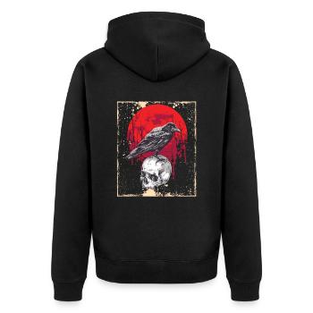 Gothic Skull-Red Moon-Black Crow - Unisex Premium Organic Zip Hoodie - black - Back - Nico (187cm)