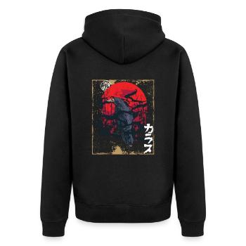 Gothic Skull-Red Moon-Black Crow - Unisex Premium Organic Zip Hoodie - black - Back - Nico (187cm)