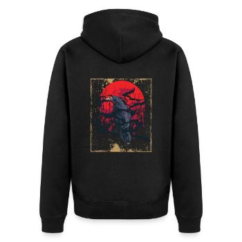 Gothic Skull-Red Moon-Black Crow - Unisex Premium Organic Zip Hoodie - black - Back - Nico (187cm)