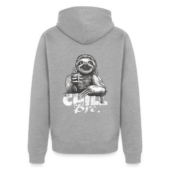 Paresseux avec café chill bro c’est comme ça - Veste à capuche bio Premium Unisexe - gris chiné - Dos - Nico (187cm)