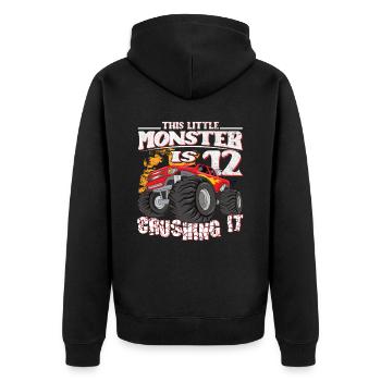 12e anniversaire plaisante ce petit camion monstre - Veste à capuche bio Premium Unisexe - noir - Dos - Nico (187cm)