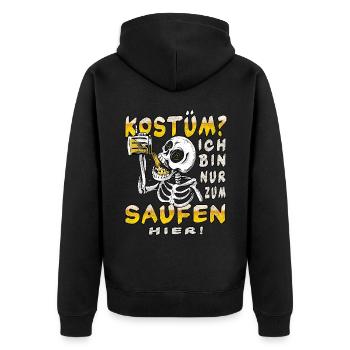 Kostüm? ich bin nur zum saufen hier - Unisex Premium Bio Zip Hoodie - Schwarz - Hinten - Nico (187cm)