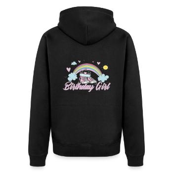Kindergeburtstag Mädchen Kindergeburtstag Unicorn - Unisex Premium Bio Zip Hoodie - Schwarz - Hinten - Nico (187cm)