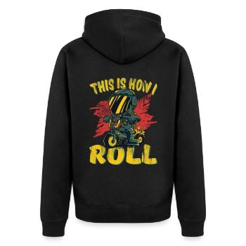 Cooler Dreirad-kinderwagen So Rolle Ich - Unisex Premium Bio Zip Hoodie - Schwarz - Hinten - Nico (187cm)