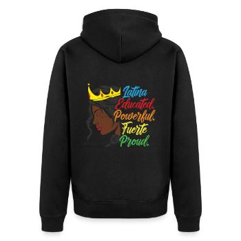 Latina Gebildet, Mächtig, Fuerte, Stolz - Unisex Premium Bio Zip Hoodie - Schwarz - Hinten - Nico (187cm)