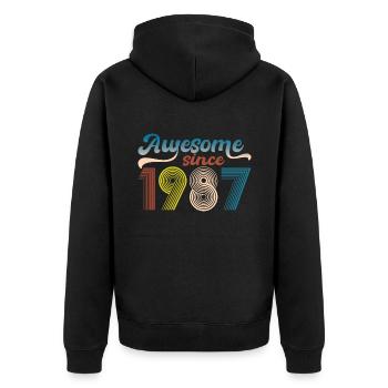 Vintage 1987 Retro Bitrthday Limited Edition - Unisex Premium Organic Zip Hoodie - black - Back - Nico (187cm)