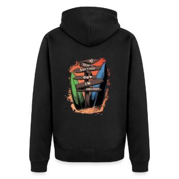 Surfing Barefoot Beach Surfer Board Summer Time - Unisex Premium Organic Zip Hoodie - black - Back - Nico (187cm)