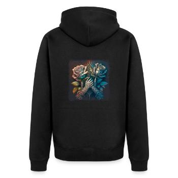 Skeleon Skull Rose Retro Rose Lover Graphic - Unisex Premium Organic Zip Hoodie - black - Back - Nico (187cm)