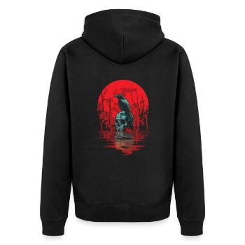 Gothic Skull Red Moon Black Crow - Unisex Premium Organic Zip Hoodie - black - Back - Nico (187cm)