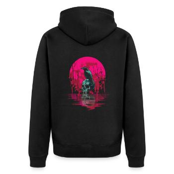 Gothic Skull Red Moon Black Crow - Unisex Premium Organic Zip Hoodie - black - Back - Nico (187cm)