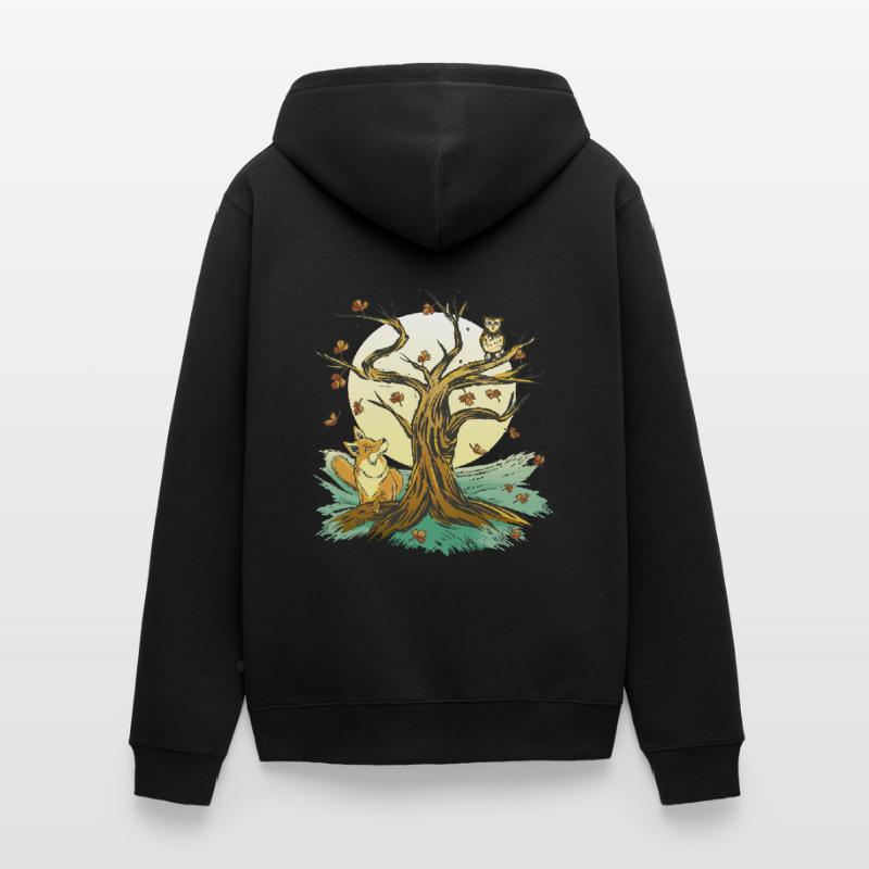 Fuchs Eule Wald Camping Tiere Unisex Premium Bio Zip Hoodie