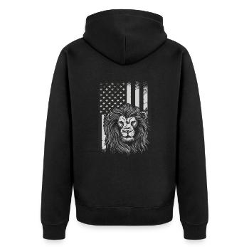 Lion Usa Flag Unleash Your Inner Strength - Unisex Premium Organic Zip Hoodie - black - Back - Nico (187cm)