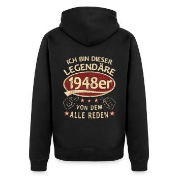 75. Geburtstag 1948 75 er Geburtstag - Unisex Premium Bio Zip Hoodie - Schwarz - Hinten - Nico (187cm)