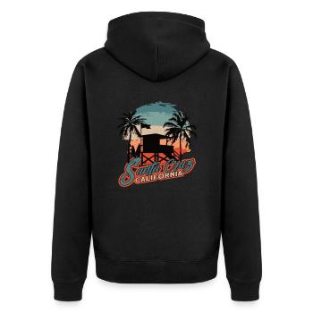 Années 70 80 Dans la ville californienne de Santa Cruz - Veste à capuche bio Premium Unisexe - noir - Dos - Nico (187cm)