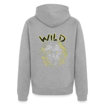 Wilder Tiger Großkatze Tigerkopf - Unisex Premium Bio Zip Hoodie - Grau meliert - Hinten - Nico (187cm)