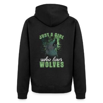 Nur Ein Mädchen, Das Wölfe Liebt Wolfsliebe - Unisex Premium Bio Zip Hoodie - Schwarz - Hinten - Nico (187cm)