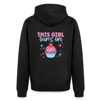 Mit disen Design Girl Runs On Cupcake - Unisex Premium Bio Zip Hoodie - Schwarz - Hinten - Nico (187cm)