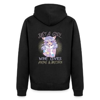 Just a girl who loves anime and unicorn - Unisex Premium Organic Zip Hoodie - black - Back - Nico (187cm)