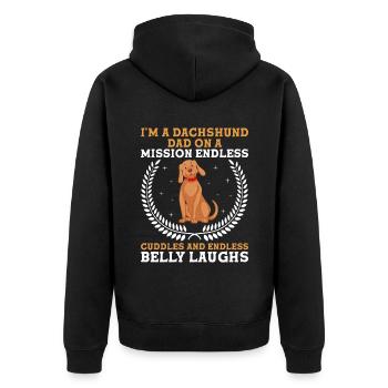 Ich bin ein Dackelvater auf einer Mission Hundebesitzer Wiener - Unisex Premium Bio Zip Hoodie - Schwarz - Hinten - Nico (187cm)