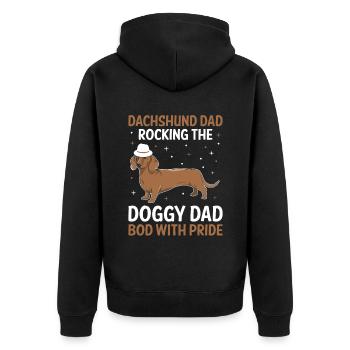 Dackel Papa Schaukelt Den Doggy Dad Körper Mit Stolz - Unisex Premium Bio Zip Hoodie - Schwarz - Hinten - Nico (187cm)