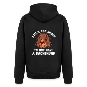 Das Leben ist zu kurz, um keinen Dackel-Hundeliebhaber zu haben - Unisex Premium Bio Zip Hoodie - Schwarz - Hinten - Nico (187cm)