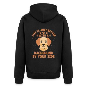 Das Leben ist einfach besser mit einem Dackel an Ihrer Seite - Unisex Premium Bio Zip Hoodie - Schwarz - Hinten - Nico (187cm)