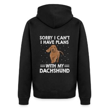 Tut mir leid, ich kann nicht, ich habe Pläne mit meinem Dackelhund L - Unisex Premium Bio Zip Hoodie - Schwarz - Hinten - Nico (187cm)