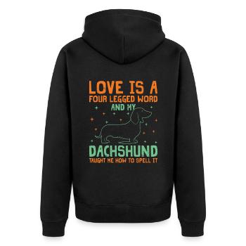 Liebe ist ein vierbeiniger Dackel Wiener Hund Lo - Unisex Premium Bio Zip Hoodie - Schwarz - Hinten - Nico (187cm)