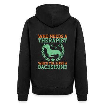 Wer braucht einen Therapeuten, wenn man einen Dackel hat - Unisex Premium Bio Zip Hoodie - Schwarz - Hinten - Nico (187cm)