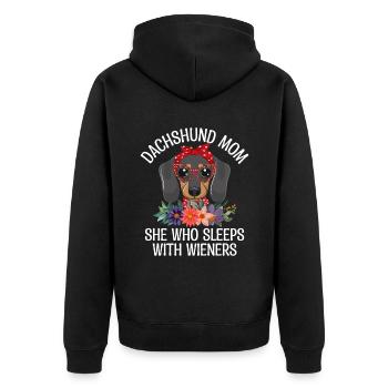 Dackel Mama Sie, die mit Wiener Hundebesitzer schläft - Unisex Premium Bio Zip Hoodie - Schwarz - Hinten - Nico (187cm)
