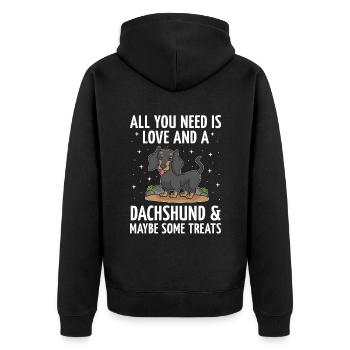Alles, was Sie brauchen, ist Liebe und ein Dackelhund-Liebhaberhund - Unisex Premium Bio Zip Hoodie - Schwarz - Hinten - Nico (187cm)