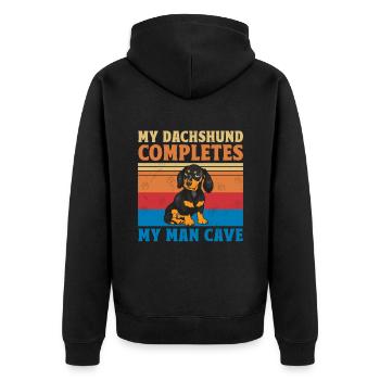Mein Dackel vervollständigt meinen Mann Höhle Hund Liebhaber Hund O - Unisex Premium Bio Zip Hoodie - Schwarz - Hinten - Nico (187cm)