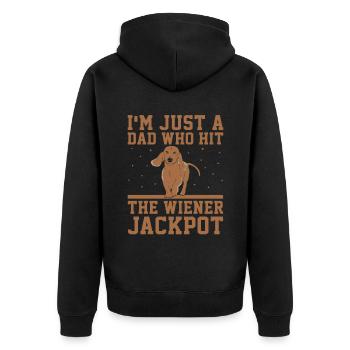 Ich bin nur ein Vater, der den Wiener Jackpot geknackt hat Hundeliebe - Unisex Premium Bio Zip Hoodie - Schwarz - Hinten - Nico (187cm)