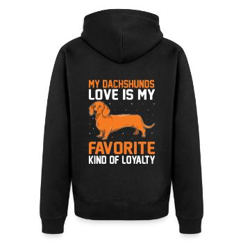 Meine Dackelliebe ist meine liebste Art der Loyalität D - Unisex Premium Bio Zip Hoodie - Schwarz - Hinten - Nico (187cm)