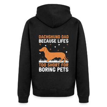 Dackelvater, weil das Leben zu kurz für Langeweile ist - Unisex Premium Bio Zip Hoodie - Schwarz - Hinten - Nico (187cm)