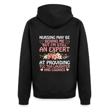 Grand-mère retraitée Pension Infirmière infirmière en soins infirmiers - Veste à capuche bio Premium Unisexe - noir - Dos - Nico (187cm)