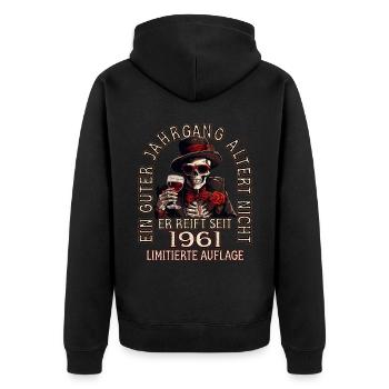 62. Geburtstag 1961 62er Guter Jahrgang - Unisex Premium Bio Zip Hoodie - Schwarz - Hinten - Nico (187cm)